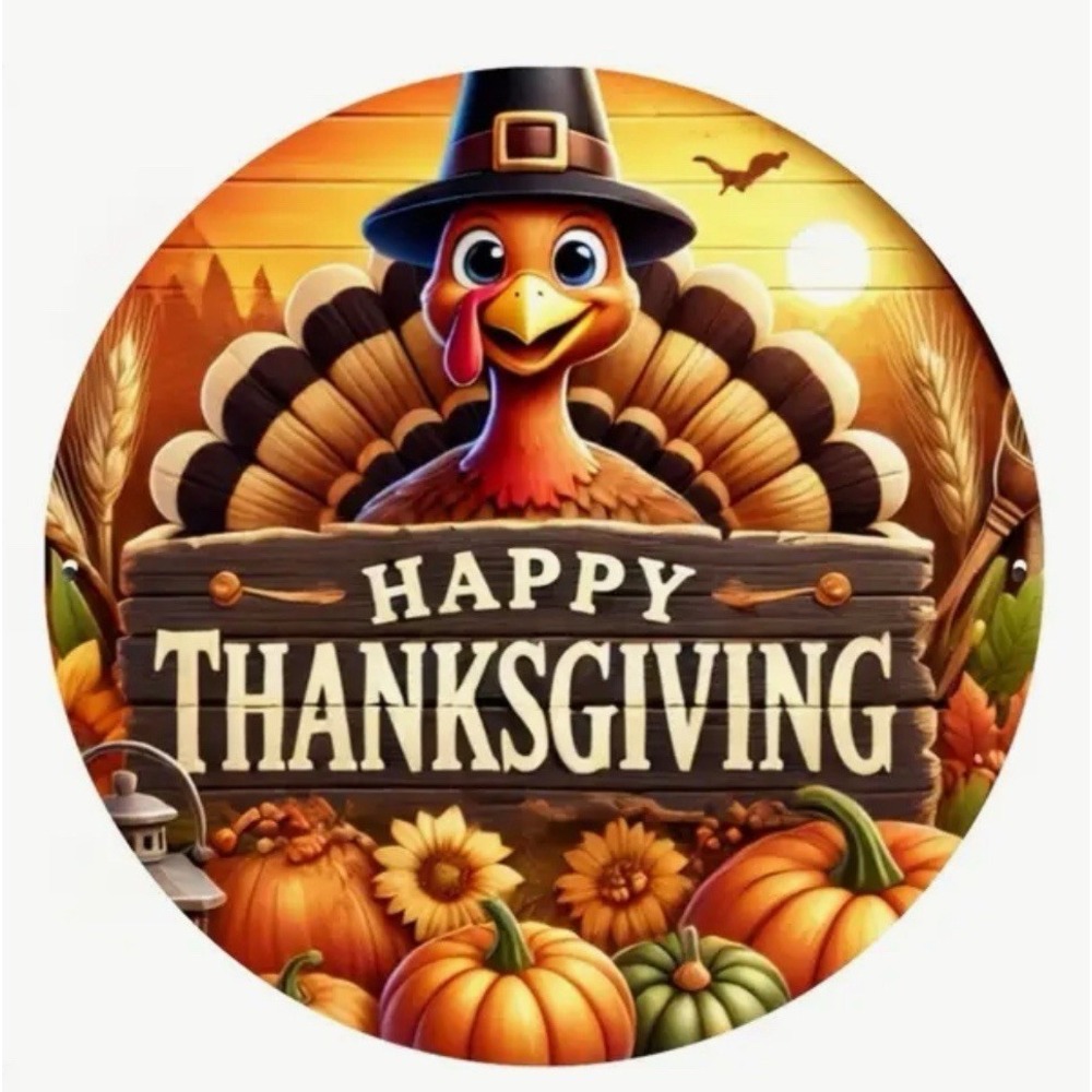 New Thanksgiving Turkey Pilgrim Tin Metal Signs Round 8x8‎ Iron Wall Art Pumpkin